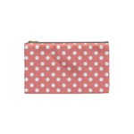 Coral And White Polka Dots Cosmetic Bag (Small)  Front