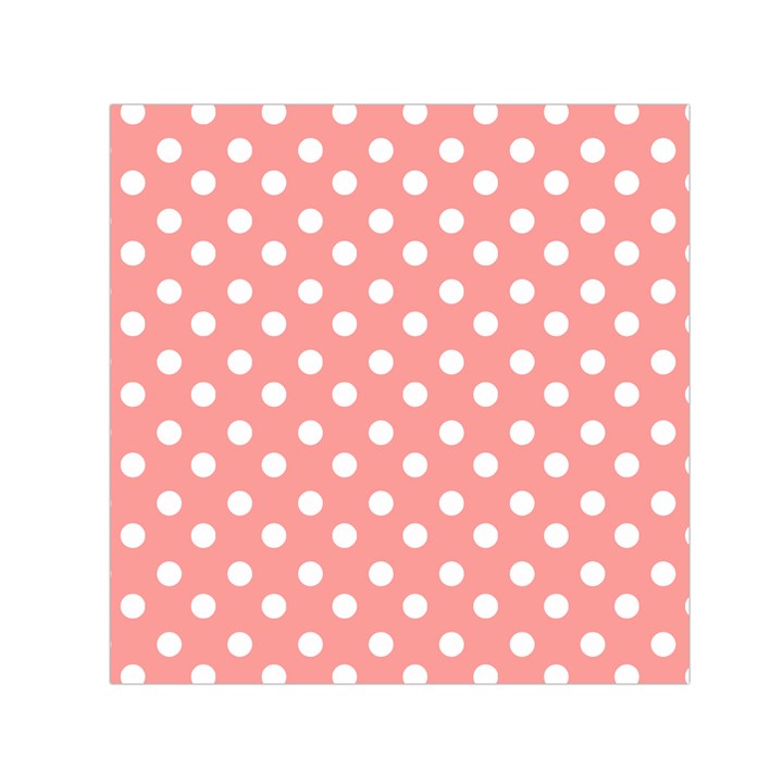 Coral And White Polka Dots Small Satin Scarf (Square) 