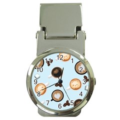 Cute Coffee Pattern On Light Blue Background Money Clip Watches by LovelyDesigns4U