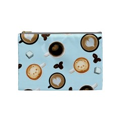 Cute Coffee Pattern On Light Blue Background Cosmetic Bag (medium) 