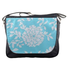 Aqua Blue Floral Pattern Messenger Bags by LovelyDesigns4U