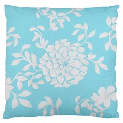 Aqua Blue Floral Pattern Large Flano Cushion Cases (one Side) 
