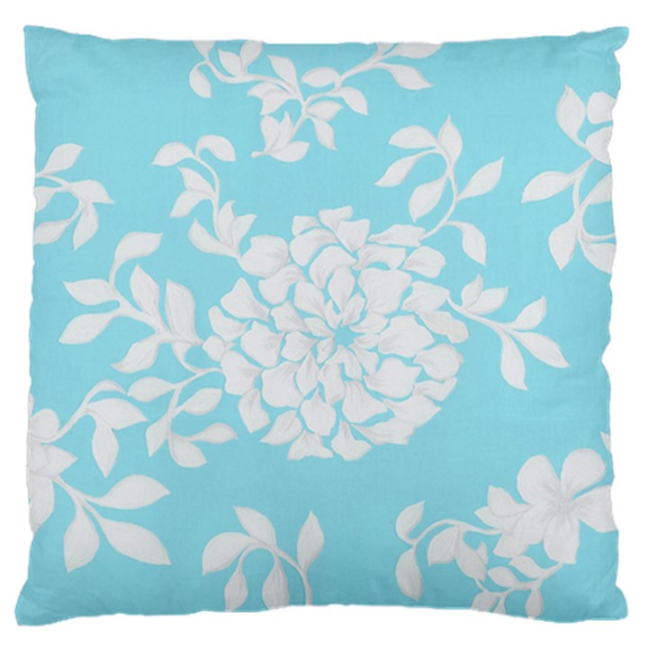 Aqua Blue Floral Pattern Large Flano Cushion Cases (One Side) 