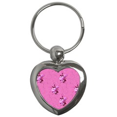 Pink Floral Pattern Key Chains (heart)  by LovelyDesigns4U