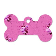 Pink Floral Pattern Dog Tag Bone (one Side)