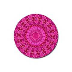 Pink And Red Mandala Rubber Round Coaster (4 Pack)  by LovelyDesigns4U