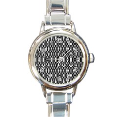 Black And White Geometric Tribal Pattern Round Italian Charm Watches by dflcprints