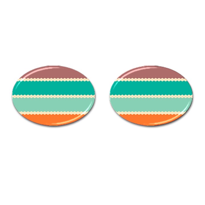 Rhombus and retro colors stripes pattern Cufflinks (Oval)
