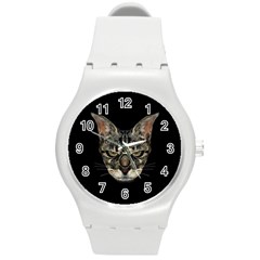 Angry Cyborg Cat Round Plastic Sport Watch (m) by dflcprints