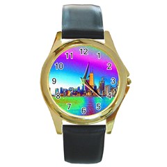 Chicago Colored Foil Effects Round Gold Metal Watches by canvasngiftshop