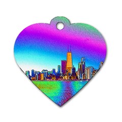 Chicago Colored Foil Effects Dog Tag Heart (one Side)