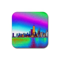 Chicago Colored Foil Effects Rubber Square Coaster (4 Pack)  by canvasngiftshop