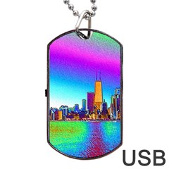 Chicago Colored Foil Effects Dog Tag Usb Flash (two Sides)  by canvasngiftshop