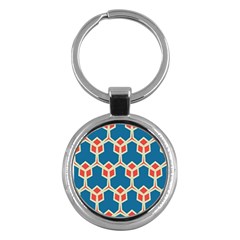 Orange Shapes On A Blue Background			key Chain (round) by LalyLauraFLM