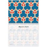 Orange shapes on a blue background 18 month calendar Mar 2024