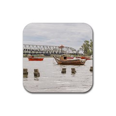 Boats At Santa Lucia River In Montevideo Uruguay Rubber Coaster (square)  by dflcprints