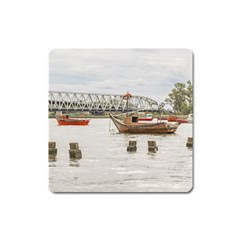 Boats At Santa Lucia River In Montevideo Uruguay Square Magnet by dflcprints