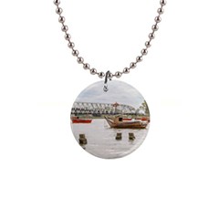 Boats At Santa Lucia River In Montevideo Uruguay Button Necklaces by dflcprints