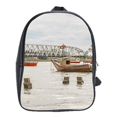 Boats At Santa Lucia River In Montevideo Uruguay School Bags(large)  by dflcprints