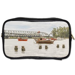 Boats At Santa Lucia River In Montevideo Uruguay Toiletries Bags 2-side by dflcprints