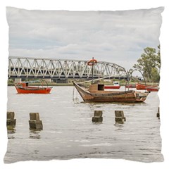 Boats At Santa Lucia River In Montevideo Uruguay Large Flano Cushion Cases (one Side)  by dflcprints