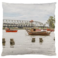 Boats At Santa Lucia River In Montevideo Uruguay Large Flano Cushion Cases (two Sides)  by dflcprints