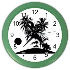 Tropical Scene Island Sunset Illustration Color Wall Clocks by dflcprints