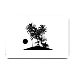 Tropical Scene Island Sunset Illustration Small Doormat  by dflcprints