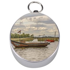 Fishing And Sailboats At Santa Lucia River In Montevideo Silver Compasses by dflcprints