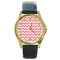 Chevron Pattern Gifts Round Gold Metal Watches by GardenOfOphir