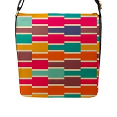 Connected Colorful Rectangles			flap Closure Messenger Bag (l) by LalyLauraFLM