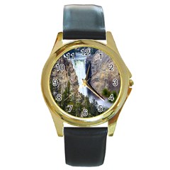 Yellowstone Waterfall Round Gold Metal Watches by trendistuff