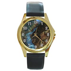 Yellowstone Lower Falls Round Gold Metal Watches by trendistuff