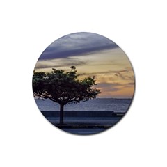 Sunset Scene At Boardwalk In Montevideo Uruguay Rubber Round Coaster (4 Pack)  by dflcprints