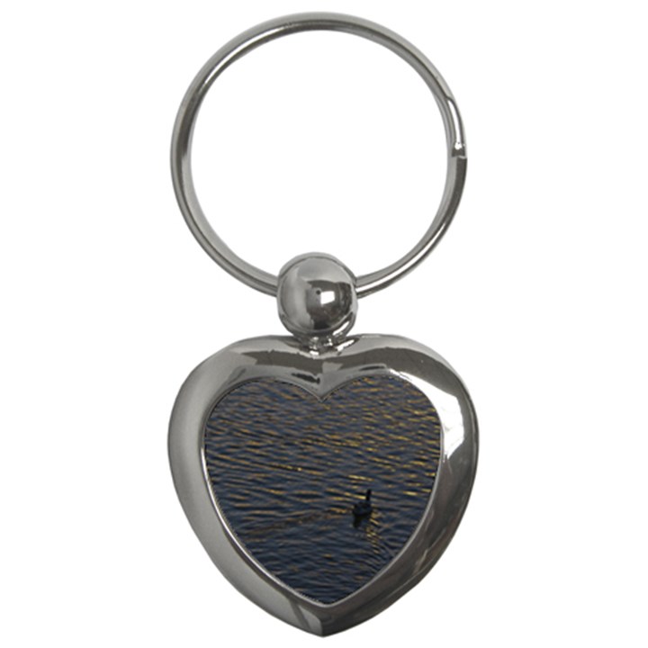 Lonely Duck Swimming At Lake At Sunset Time Key Chains (Heart) 