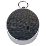 Lonely Duck Swimming At Lake At Sunset Time Silver Compasses Front