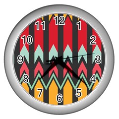 Waves And Other Shapes Pattern			wall Clock (silver) by LalyLauraFLM