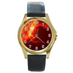 Solar Flare 1 Round Gold Metal Watches by trendistuff