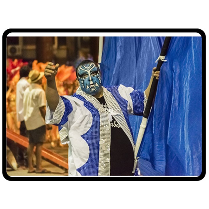 Painted Face Man At Inagural Parade Of Carnival In Montevideo Fleece Blanket (Large) 