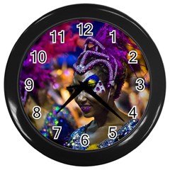Costumed Attractive Dancer Woman At Carnival Parade Of Uruguay Wall Clocks (black) by dflcprints