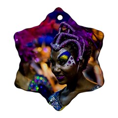 Costumed Attractive Dancer Woman At Carnival Parade Of Uruguay Snowflake Ornament (2-side) by dflcprints