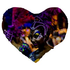 Costumed Attractive Dancer Woman At Carnival Parade Of Uruguay Large 19  Premium Flano Heart Shape Cushions by dflcprints