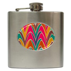 Bended Shapes In Retro Colors			hip Flask (6 Oz) by LalyLauraFLM