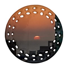 Aerial View Of Sunset At The River In Montevideo Uruguay Round Filigree Ornament (2side) by dflcprints