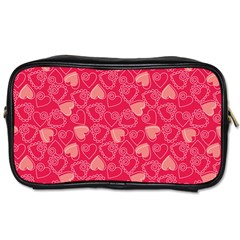 Red Pink Valentine Pattern With Coral Hearts Toiletries Bags 2-side