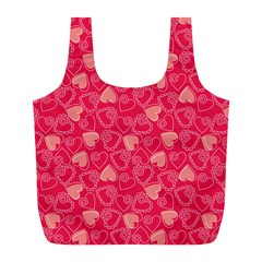 Red Pink Valentine Pattern With Coral Hearts Full Print Recycle Bags (l)  by ArigigiPixel