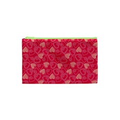 Red Pink Valentine Pattern With Coral Hearts Cosmetic Bag (xs) by ArigigiPixel
