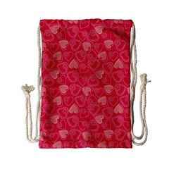 Red Pink Valentine Pattern With Coral Hearts Drawstring Bag (small) by ArigigiPixel