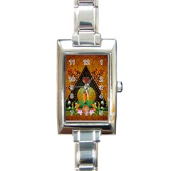 Surfing, Surfboard With Flowers And Floral Elements Rectangle Italian Charm Watches by FantasyWorld7