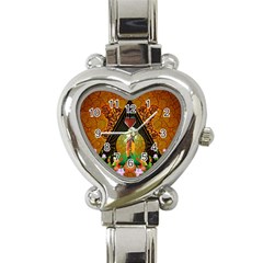 Surfing, Surfboard With Flowers And Floral Elements Heart Italian Charm Watch by FantasyWorld7